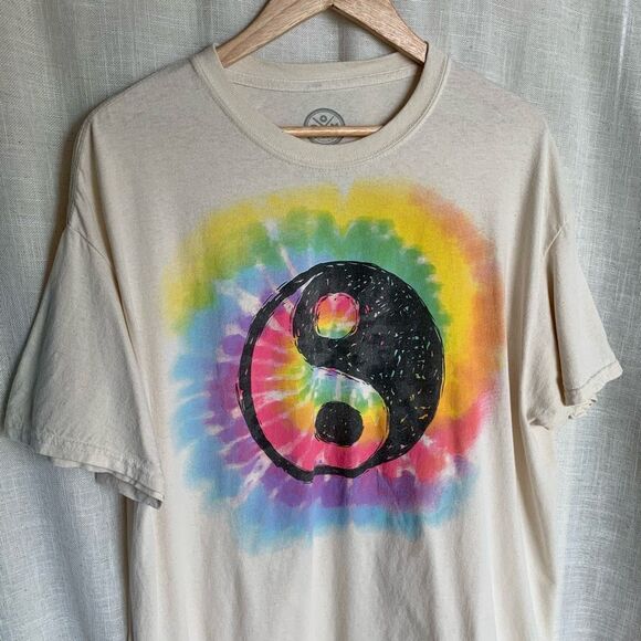 Tie Dye Yin Yang Graphic Tee Mens Size XL Vintage Y2K Festival Hippie Boho DOM - Picture 14 of 15